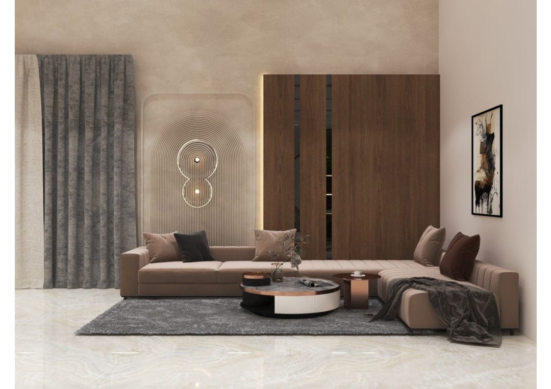 Contemporary Living Room with Feature Wall