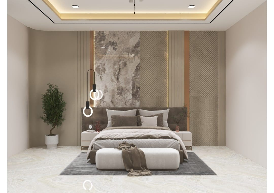 Luxury Bedroom with Marble Headboard